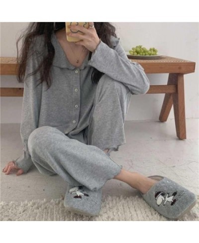 Tender Pajama Sets Women Solid Simple Soft Cozy Long Sleeve Nightwear Female Casual Chic Lounge Sweet Kawaii Autumn New $36.4...