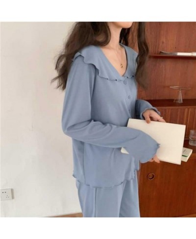 Tender Pajama Sets Women Solid Simple Soft Cozy Long Sleeve Nightwear Female Casual Chic Lounge Sweet Kawaii Autumn New $36.4...