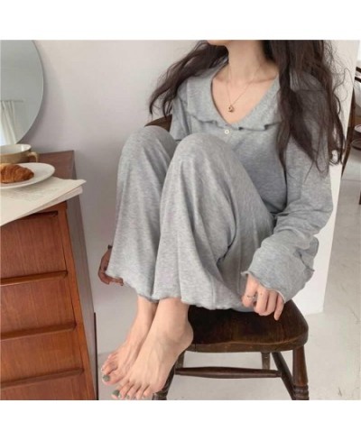 Tender Pajama Sets Women Solid Simple Soft Cozy Long Sleeve Nightwear Female Casual Chic Lounge Sweet Kawaii Autumn New $36.4...