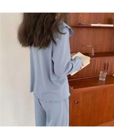 Tender Pajama Sets Women Solid Simple Soft Cozy Long Sleeve Nightwear Female Casual Chic Lounge Sweet Kawaii Autumn New $36.4...