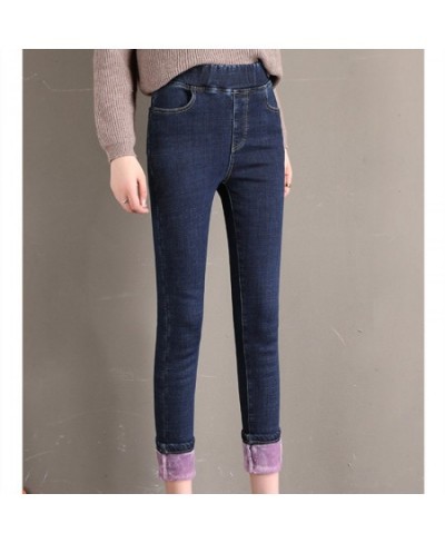 New Elastic Waist Skinny Fleece Jeans Velvet Thick Winter Woman Stretch Warm Pencil Pants Casual Comfortable Denim Trousers $...