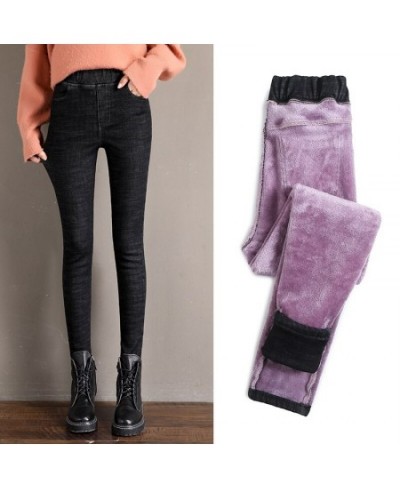 New Elastic Waist Skinny Fleece Jeans Velvet Thick Winter Woman Stretch Warm Pencil Pants Casual Comfortable Denim Trousers $...