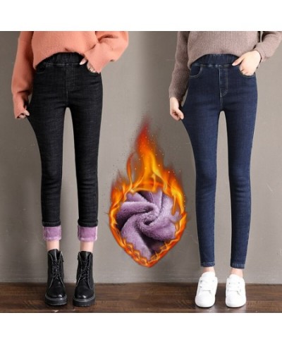 New Elastic Waist Skinny Fleece Jeans Velvet Thick Winter Woman Stretch Warm Pencil Pants Casual Comfortable Denim Trousers $...