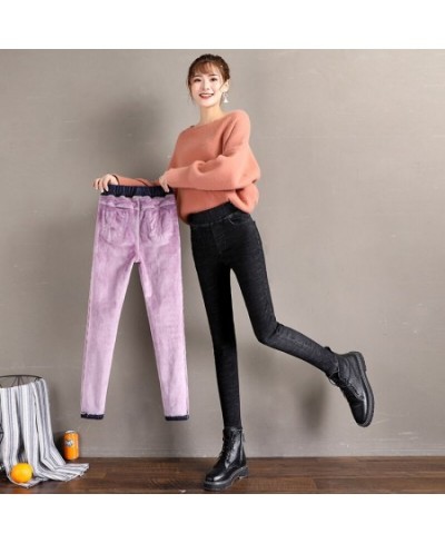 New Elastic Waist Skinny Fleece Jeans Velvet Thick Winter Woman Stretch Warm Pencil Pants Casual Comfortable Denim Trousers $...