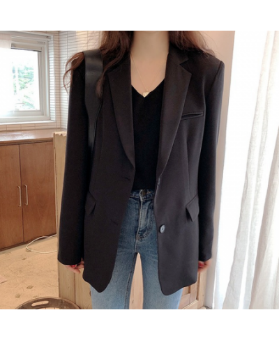 Korea Style Women Casual Blazer Grey Solid Colors Single Breasted Loose Suit Woman Spring Fashion Office Work Long Sleeve $70...