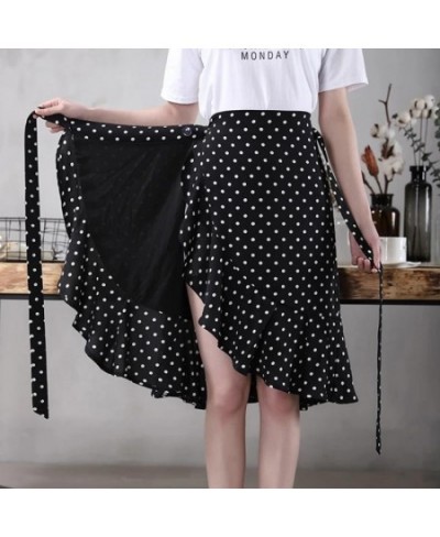 Polka Dot Ripple Chiffon Skirt Summer Women's Wrap Skirt High Waist Mermaid Skirt One-Piece Irregular Ruffled Lace-Up Skirt $...