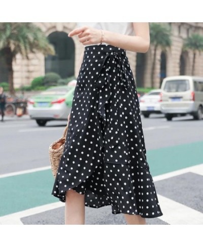 Polka Dot Ripple Chiffon Skirt Summer Women's Wrap Skirt High Waist Mermaid Skirt One-Piece Irregular Ruffled Lace-Up Skirt $...