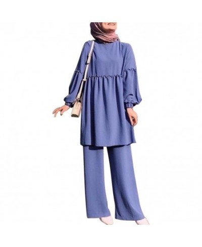 Women Muslim Two-Piece Set Soild Loose Fit Mid-Long Tops With Pants Ramadan Abaya Suit Ethnic Clothes $49.84 - Muslim Fashion...