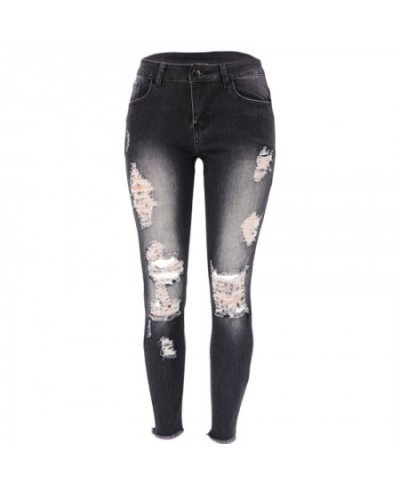 High Elastic Nine-Point Ripped Women's Small Feet Tight-Fitting Hip Fashion Jeans $56.06 - Jeans