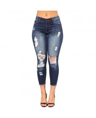 High Elastic Nine-Point Ripped Women's Small Feet Tight-Fitting Hip Fashion Jeans $56.06 - Jeans