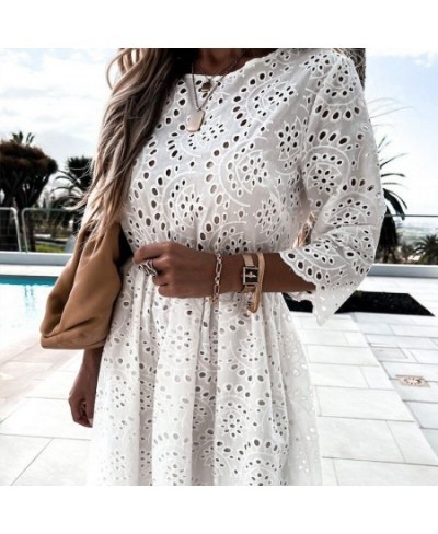 Elegant Women Solid Lapel Embroidery Flower Dress Solid Vintage Short Sleeve Slim Ruffles Dress Buttoned Shirt Sundress Cover...