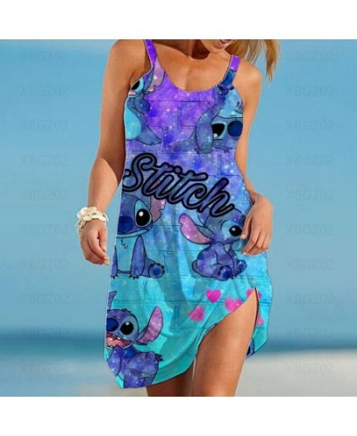 Beach Dress Y2k Loose Elegant Dresses for Women 2022 Party Cartoon Sexy Woman Clothes Robe Stitch Sling Sleeveless Printed Bo...