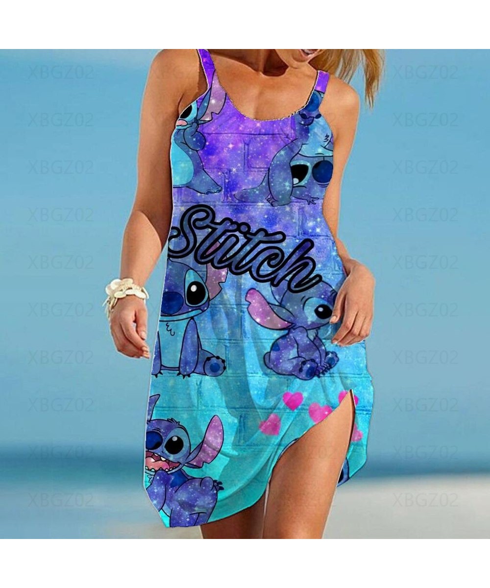 Beach Dress Y2k Loose Elegant Dresses for Women 2022 Party Cartoon Sexy Woman Clothes Robe Stitch Sling Sleeveless Printed Bo...