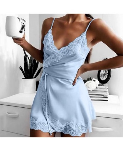 S-3XL Stretch Ladies Silk Sling Nightgown Women Sexy Lingerie Satin Nightwear Lace Cup V-neck Nightwear Homewear Pajamas $20....