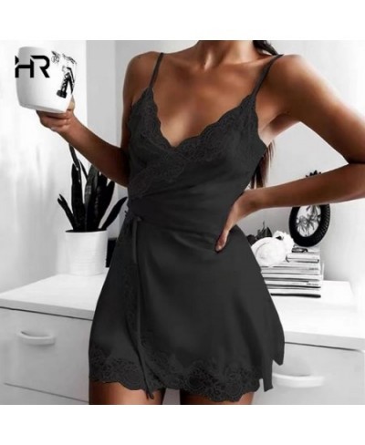 S-3XL Stretch Ladies Silk Sling Nightgown Women Sexy Lingerie Satin Nightwear Lace Cup V-neck Nightwear Homewear Pajamas $20....