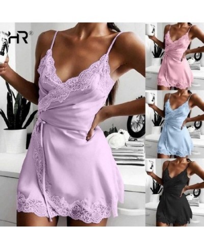 S-3XL Stretch Ladies Silk Sling Nightgown Women Sexy Lingerie Satin Nightwear Lace Cup V-neck Nightwear Homewear Pajamas $20....