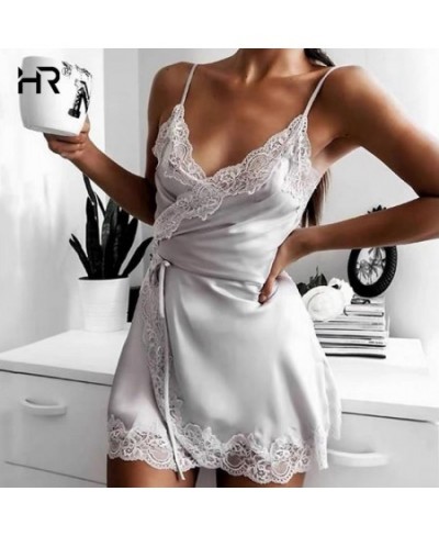 S-3XL Stretch Ladies Silk Sling Nightgown Women Sexy Lingerie Satin Nightwear Lace Cup V-neck Nightwear Homewear Pajamas $20....