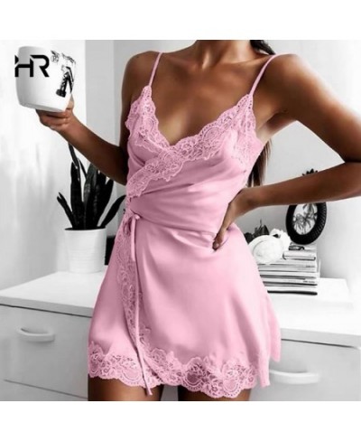 S-3XL Stretch Ladies Silk Sling Nightgown Women Sexy Lingerie Satin Nightwear Lace Cup V-neck Nightwear Homewear Pajamas $20....