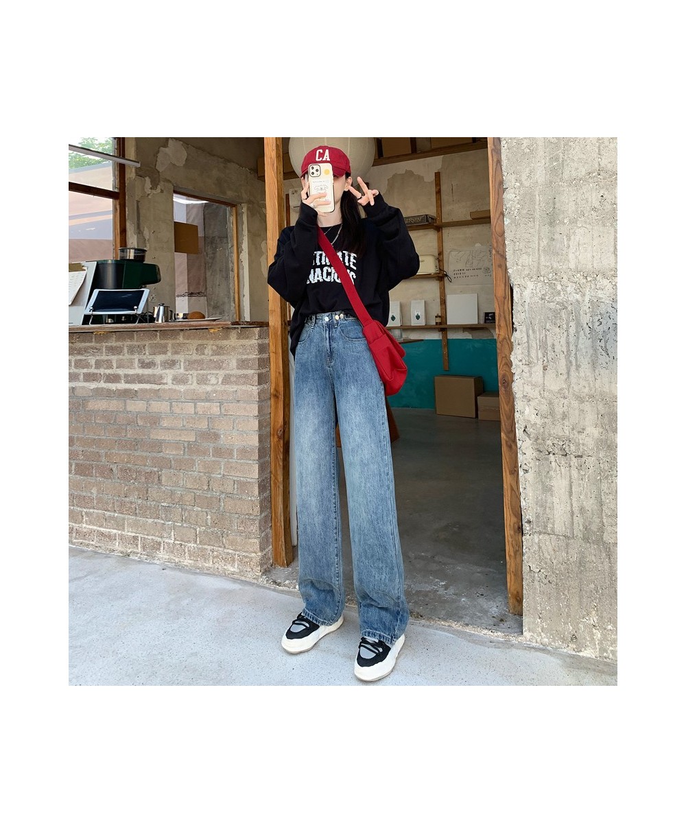 Autumn Korean Fashion Vintage High Waist Loose Jeans Metal Buckle Wide Leg Women's Jeans Loose Casual Streetwear Straight Jea...