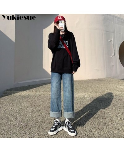 Autumn Korean Fashion Vintage High Waist Loose Jeans Metal Buckle Wide Leg Women's Jeans Loose Casual Streetwear Straight Jea...