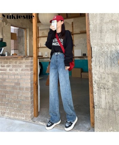 Autumn Korean Fashion Vintage High Waist Loose Jeans Metal Buckle Wide Leg Women's Jeans Loose Casual Streetwear Straight Jea...