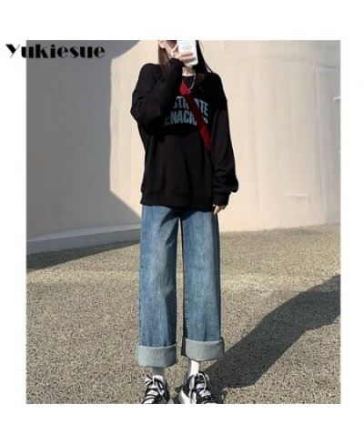 Autumn Korean Fashion Vintage High Waist Loose Jeans Metal Buckle Wide Leg Women's Jeans Loose Casual Streetwear Straight Jea...