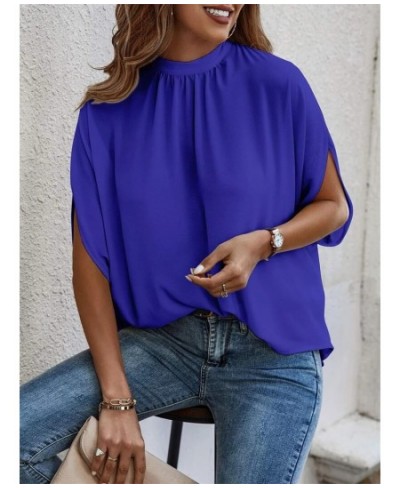 Summer Fashion Print Split Bat Short Sleeve Chiffon Shirt Female Daily Street Casual Half High Neck Loose Blouse Women's Tops...