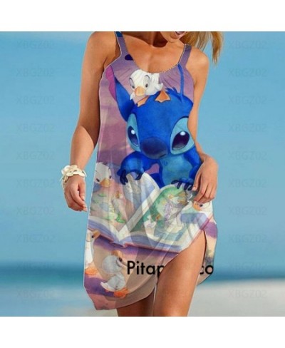 Beach Dress Y2k Loose Elegant Dresses for Women 2022 Party Cartoon Sexy Woman Clothes Robe Stitch Sling Sleeveless Printed Bo...