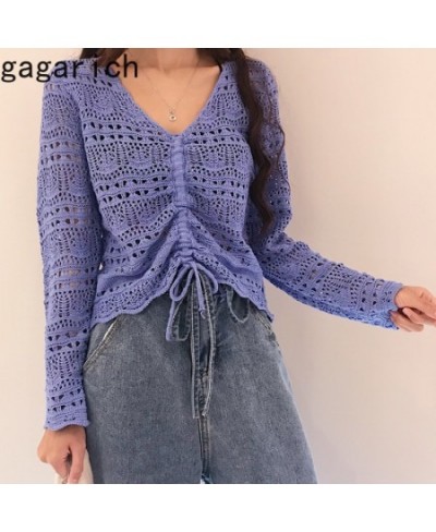 Gagarich Women Blouse Korean Style 2022 Spring Summer New Loose V-neck Hollow Out Drawstring Pleated Short Candy-Colored Tops...