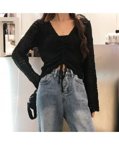 Gagarich Women Blouse Korean Style 2022 Spring Summer New Loose V-neck Hollow Out Drawstring Pleated Short Candy-Colored Tops...