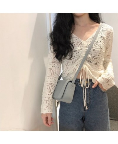 Gagarich Women Blouse Korean Style 2022 Spring Summer New Loose V-neck Hollow Out Drawstring Pleated Short Candy-Colored Tops...