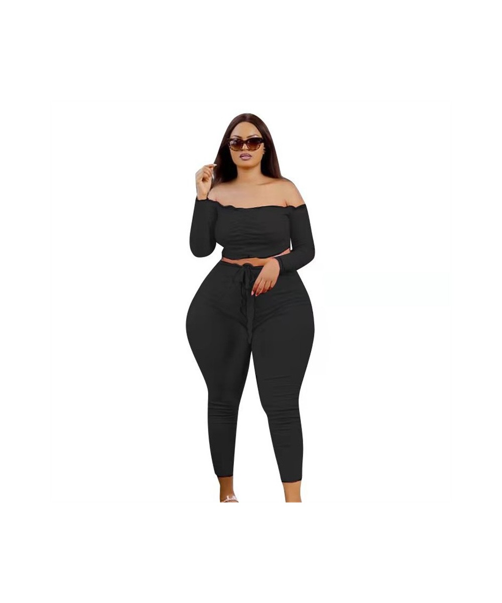 Plus Size Women Clothing Two Piece Set Fall Sexy Outfits Long Sleeve Off Shoulder Tops and Pants Sets Wholesale $39.12 - Plus...