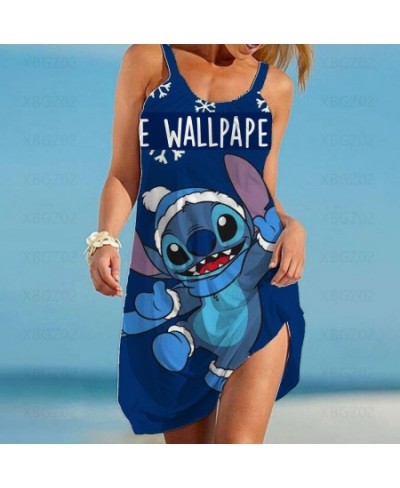 Beach Dress Y2k Loose Elegant Dresses for Women 2022 Party Cartoon Sexy Woman Clothes Robe Stitch Sling Sleeveless Printed Bo...