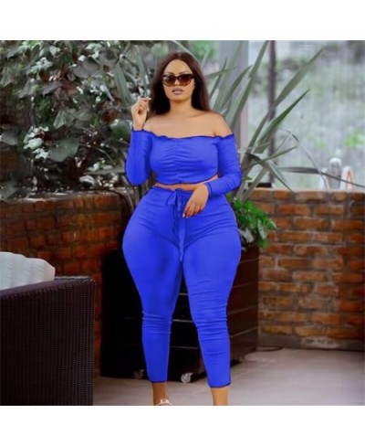 Plus Size Women Clothing Two Piece Set Fall Sexy Outfits Long Sleeve Off Shoulder Tops and Pants Sets Wholesale $39.12 - Plus...