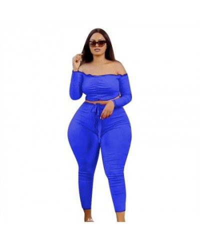 Plus Size Women Clothing Two Piece Set Fall Sexy Outfits Long Sleeve Off Shoulder Tops and Pants Sets Wholesale $39.12 - Plus...