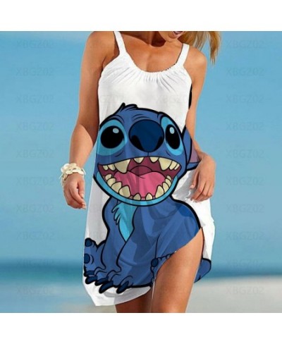 Beach Dress Y2k Loose Elegant Dresses for Women 2022 Party Cartoon Sexy Woman Clothes Robe Stitch Sling Sleeveless Printed Bo...