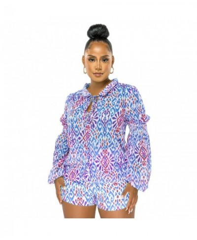 Chiffon Printed Long Sleeves Sets Women O Neck Shirt Shorts Suit Casual Top 2 Piece Set Beach Holiday Party Elegant Suit $38....