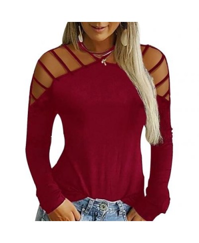 Sexy Women Solid Color Hollow Out Off Shoulder Long Sleeve T-Shirt Loose Top $30.71 - Tops & Tees