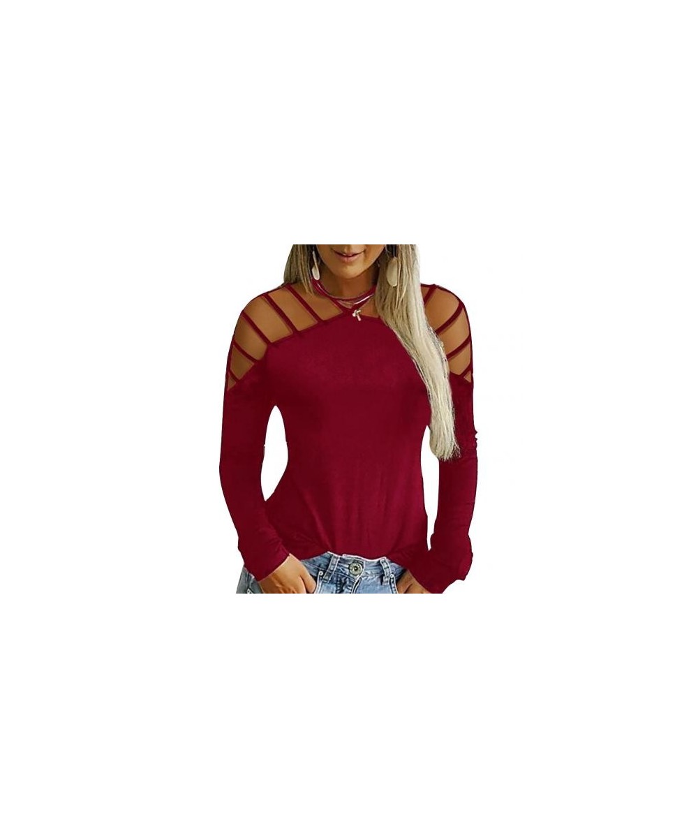 Sexy Women Solid Color Hollow Out Off Shoulder Long Sleeve T-Shirt Loose Top $30.71 - Tops & Tees