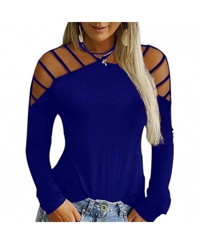 Sexy Women Solid Color Hollow Out Off Shoulder Long Sleeve T-Shirt Loose Top $30.71 - Tops & Tees