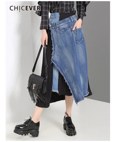 Streetwear Patchwork Denim Skirt For Women High Waist A Line ColorBlock Midi Skirts Female Summer Clothing Style 2022 $74.25 ...