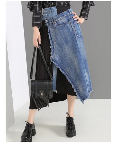 Streetwear Patchwork Denim Skirt For Women High Waist A Line ColorBlock Midi Skirts Female Summer Clothing Style 2022 $74.25 ...