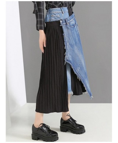 Streetwear Patchwork Denim Skirt For Women High Waist A Line ColorBlock Midi Skirts Female Summer Clothing Style 2022 $74.25 ...