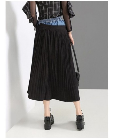 Streetwear Patchwork Denim Skirt For Women High Waist A Line ColorBlock Midi Skirts Female Summer Clothing Style 2022 $74.25 ...