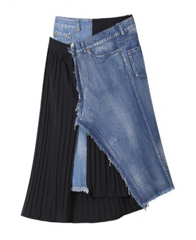 Streetwear Patchwork Denim Skirt For Women High Waist A Line ColorBlock Midi Skirts Female Summer Clothing Style 2022 $74.25 ...