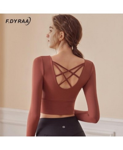 Women Yoga Shirts Back Crossover Long Sleeve Crop Tops Fitness Running Sports T-shirts Female Tight Workout Clothes $28.81 - ...