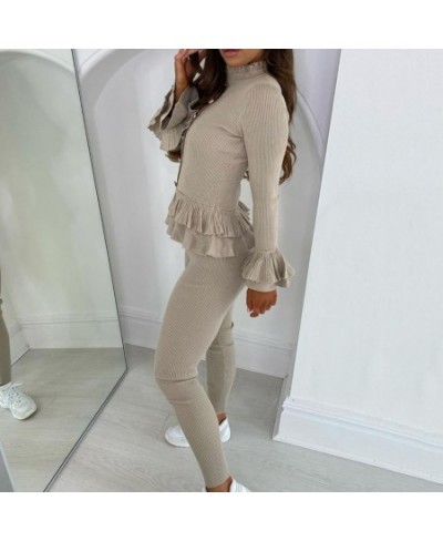 2Pcs/Set Women Sweatshirt Suit Outfit Elastic Soft Wear Stand Collar Ruffle Hem Casual Women Pullover Pants Sports Suit for $...