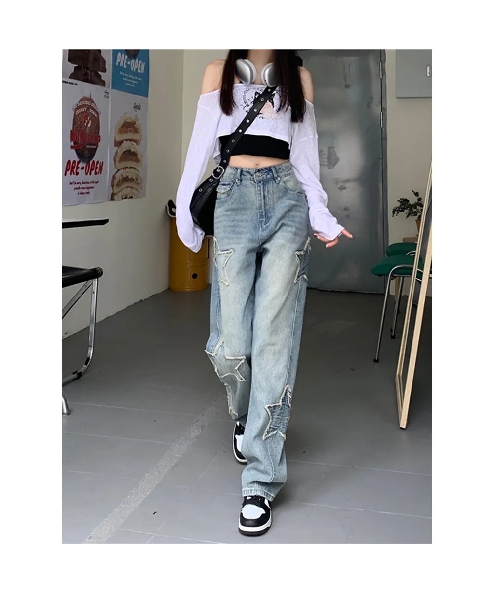 Pants Y2k Star Patchwork Jeans Women Streetwear Low Rise Straight Leg Denim Cargo Pants Baggy Harajuku Vintage Casual Jean 90...