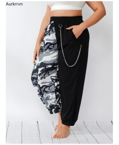 Plus Size Pants Full 2022 Summer Women's Pants Casual Loose Elastic Waist Length Disruptive Pattern Patchwork Big Size Pants ...