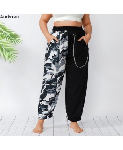 Plus Size Pants Full 2022 Summer Women's Pants Casual Loose Elastic Waist Length Disruptive Pattern Patchwork Big Size Pants ...